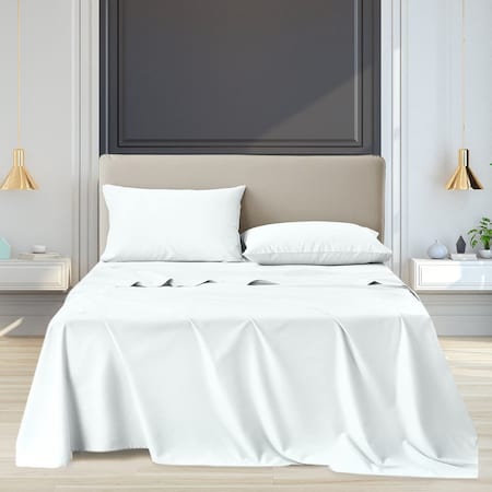 Luxury Dreams 4-Piece 1800 TC Series Deep-Pocket Luxurious Organic Bamboo Blend Bed Sheet Set LD-1800BF-4PC-WHI-Q